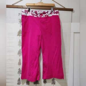 Lululemon Pink Wide Leg Cropped Yoga Pants - Floral Waistband - Size 10